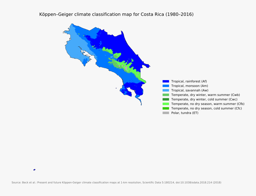 Costa Rica Koppen Classification Map, HD Png Download, Free Download