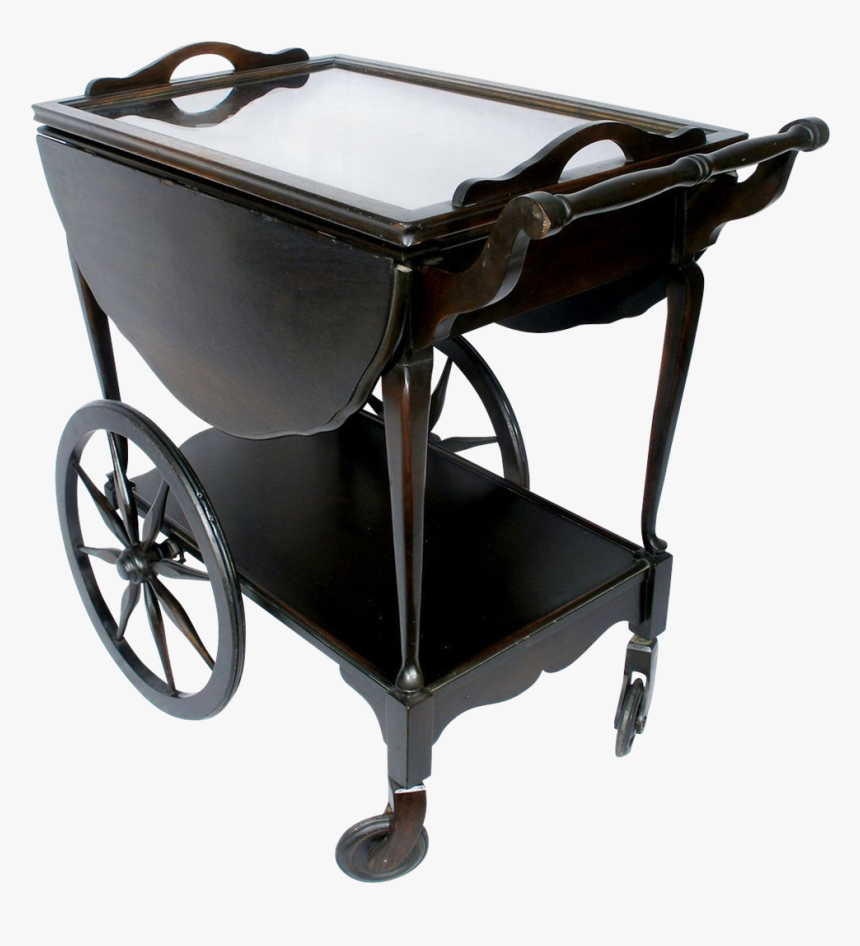 Vintage Mahogany Wagon Wheel Drop Leaf Tea Serving - Cart, HD Png Download, Free Download