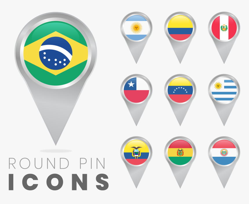 Round Pin Icons Of South America Flags - Banderas Pin Iconos, HD Png Download, Free Download