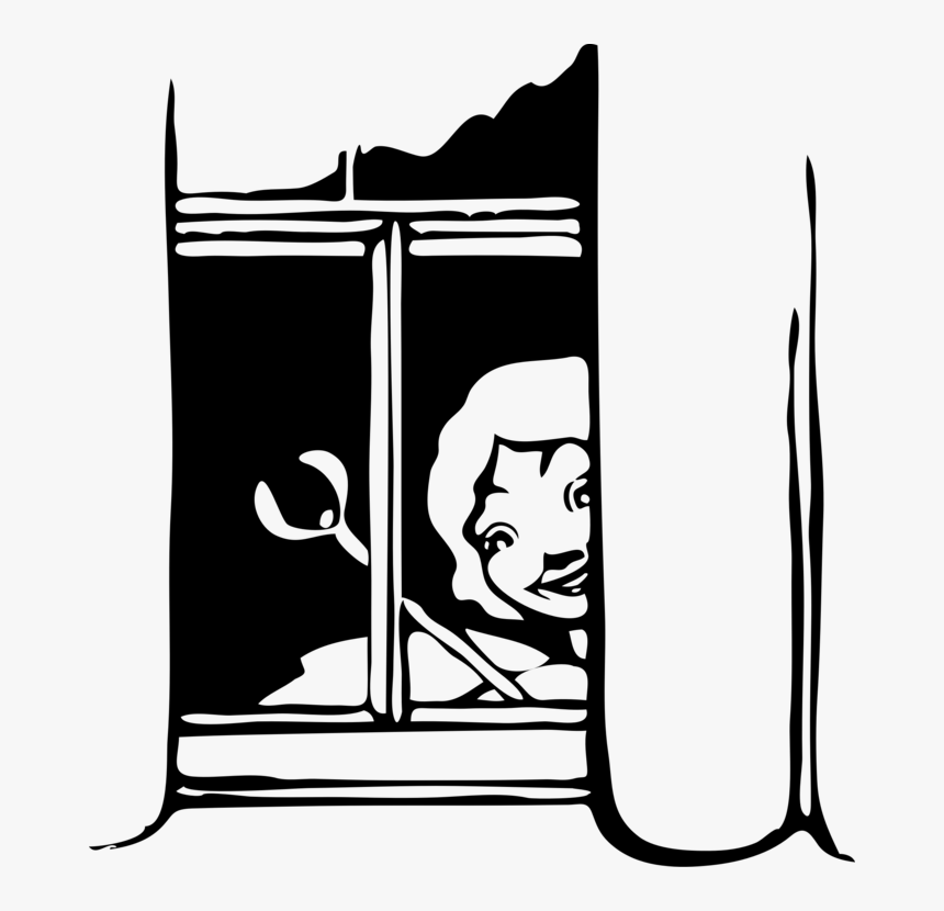 Line Art,art,recreation - Girl Peeking Out Window Cartoon, HD Png Download, Free Download