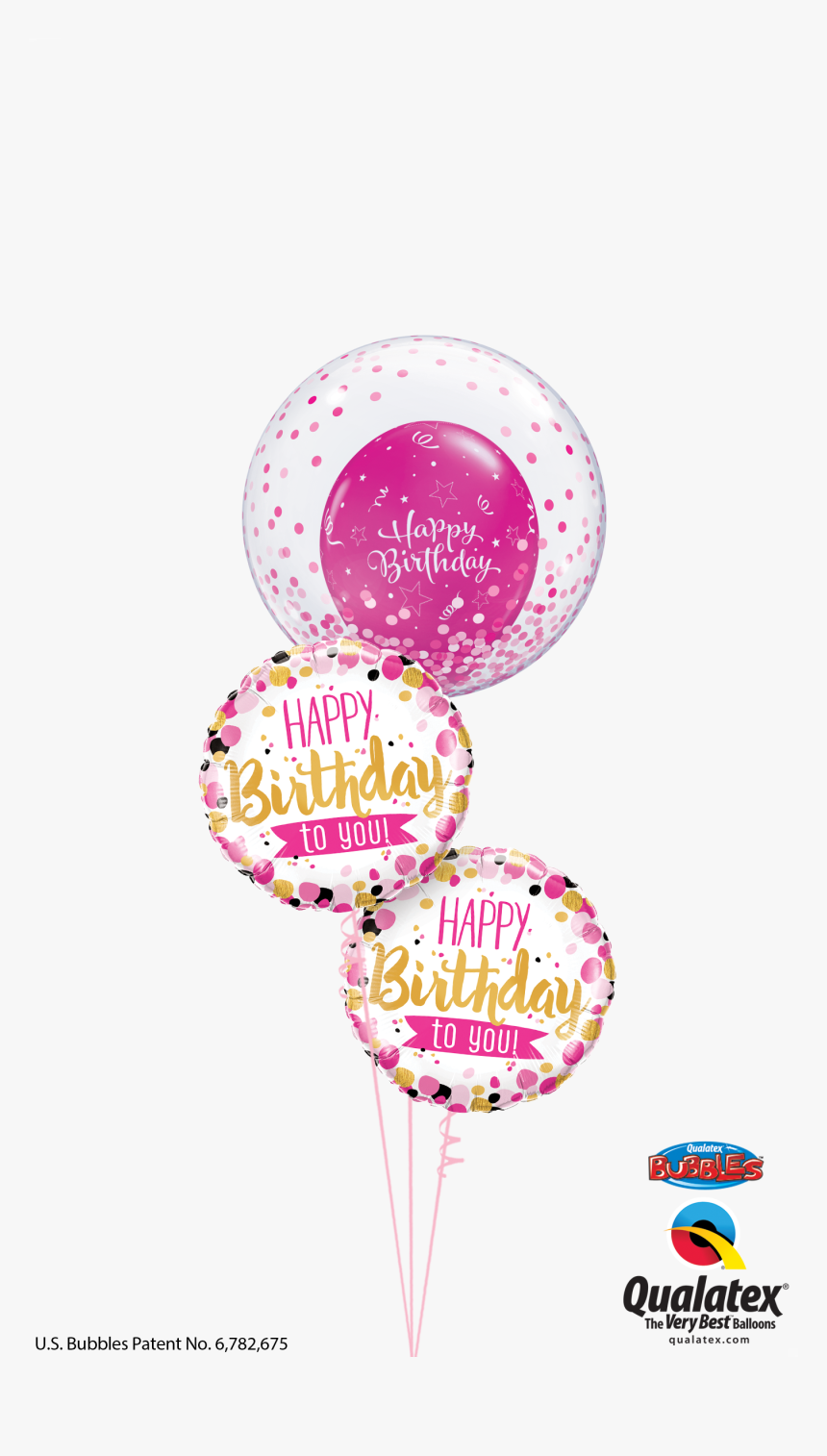 Pink & Gold Confetti Birthday Bouquet At London Helium - 1st Birthday Balloons Png, Transparent Png, Free Download