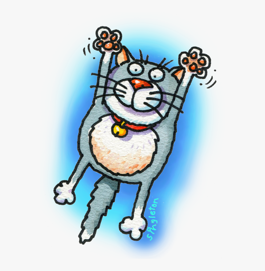 Grey Cat Jumping Mug - Cartoon, HD Png Download, Free Download