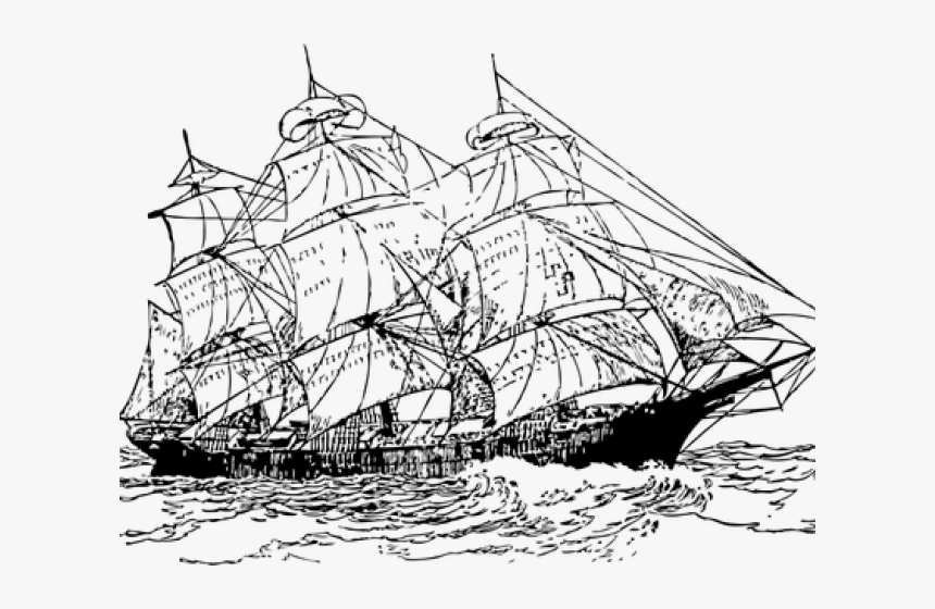 Drawn Yacht Old Boat - Sailing Ship Outline, HD Png Download - kindpng