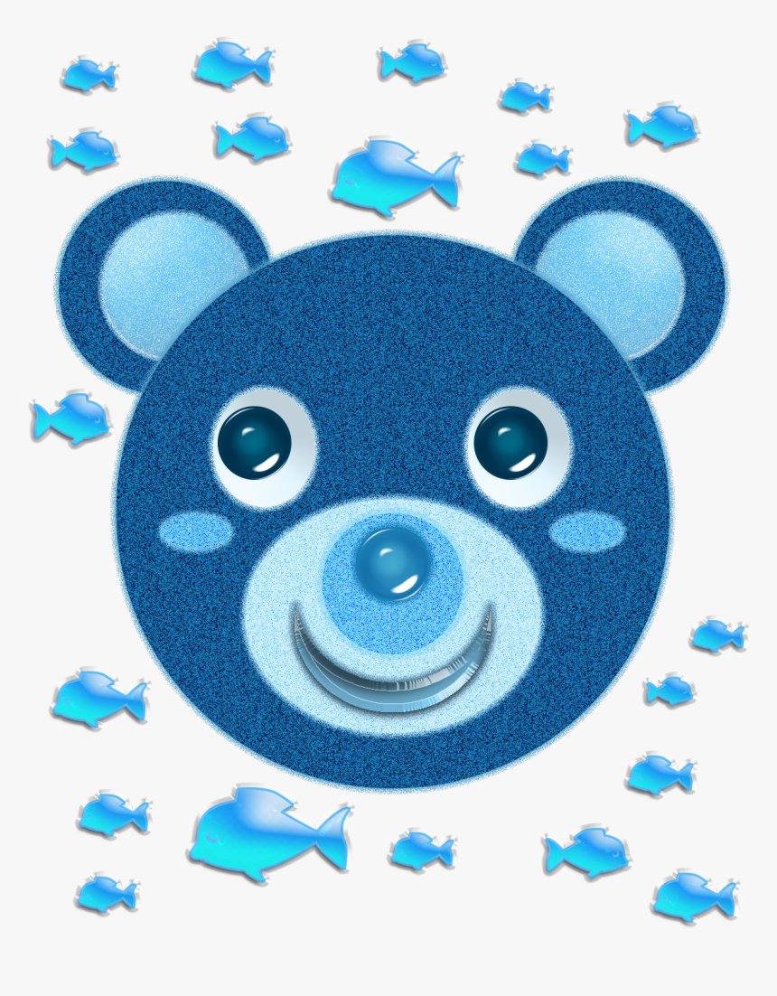 Blue Bear Face And Fish - Face Green Bear Cartoon, HD Png Download, Free Download