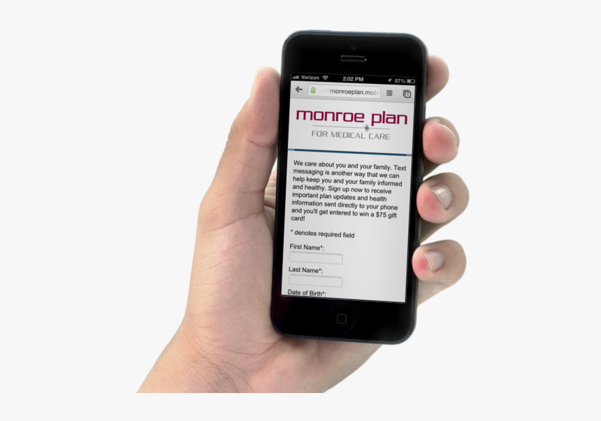 Monroe Plan For Medical Care Mobile Enrollment In Hand - Iphone, HD Png Download, Free Download