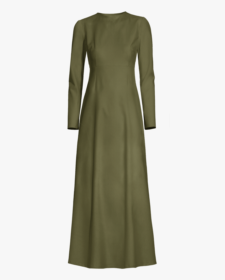 Army Green Long Sleeve Crew Neck Long Dress- - Overcoat, HD Png ...