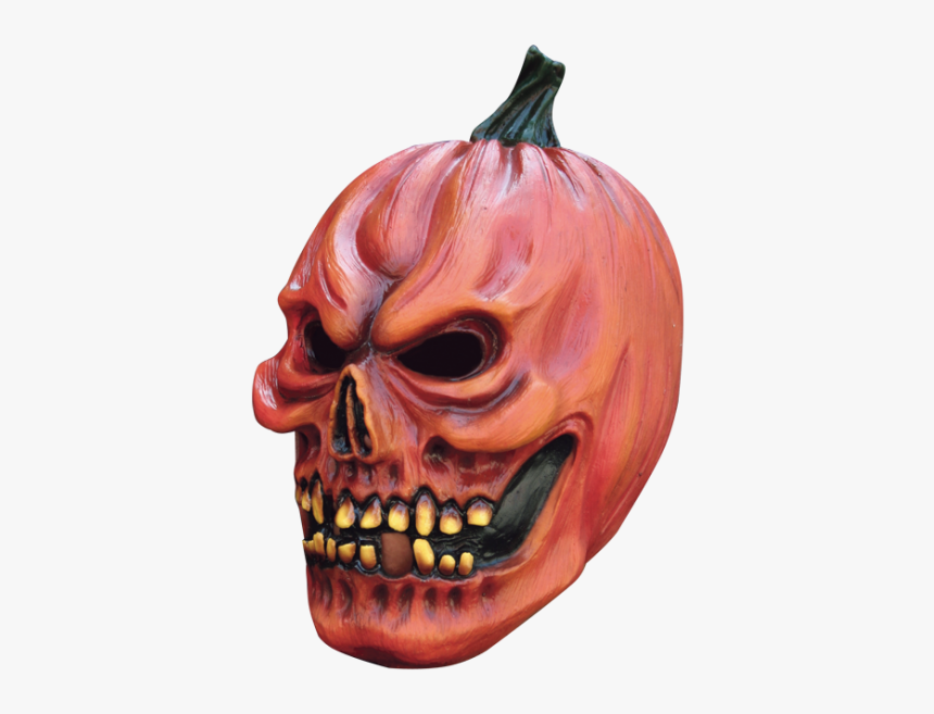 Scary Pumpkin Mask Orange With Green Stem And Yellow - Halloween Pumpkin Mask Png, Transparent Png, Free Download