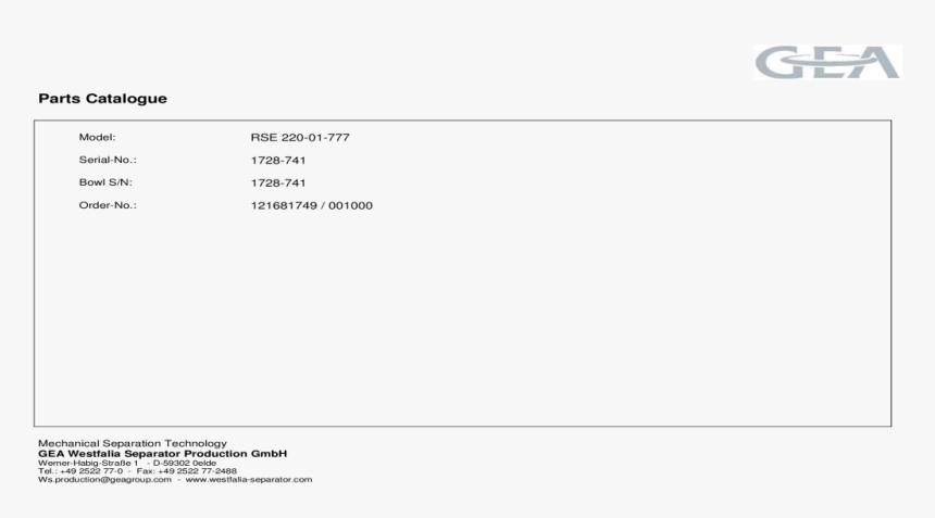 Westfalia Separator Spare Parts Catalogue Jidimotor - Gea Westfalia Separator, HD Png Download, Free Download