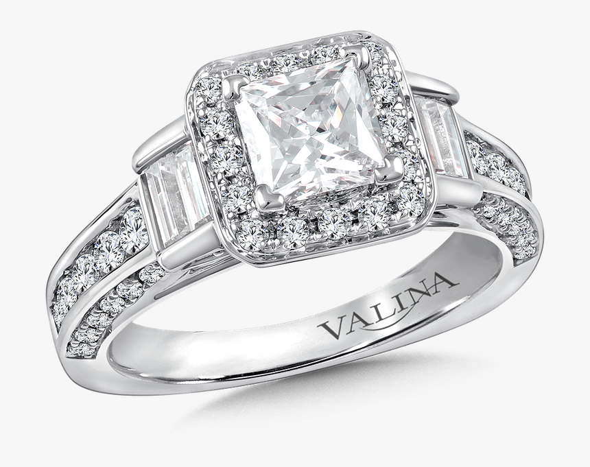 Valina Halo Engagement Ring Mounting In 14k White Gold - Ring Mountings For Princess Cut Diamonds, HD Png Download, Free Download