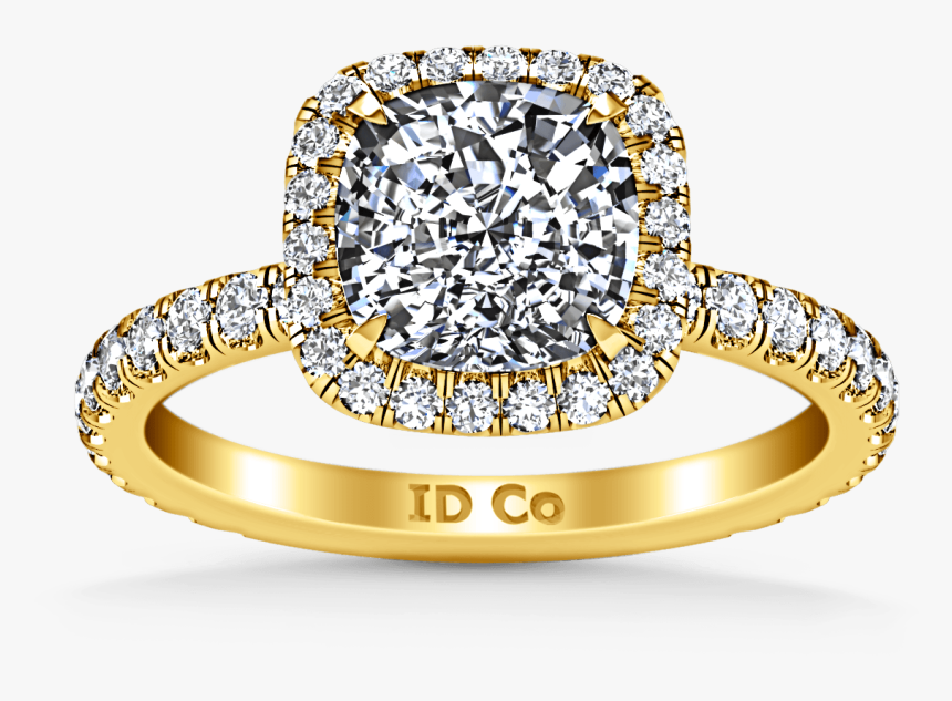 Yellow Gold Halo Cushion Cut Engagement Rings, HD Png Download, Free Download