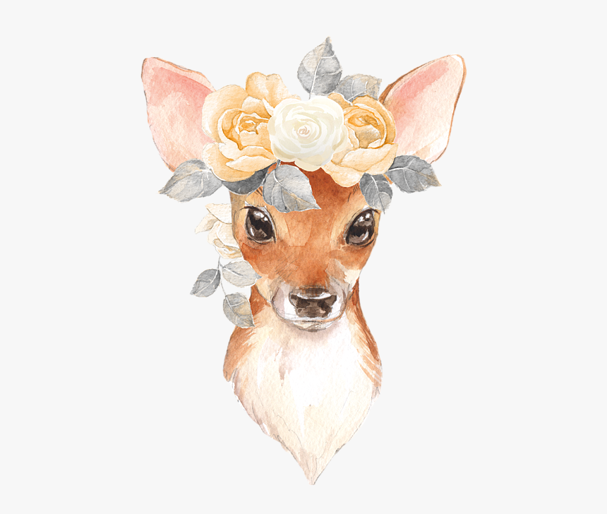 Draw A Deer With Flowers, HD Png Download, Free Download