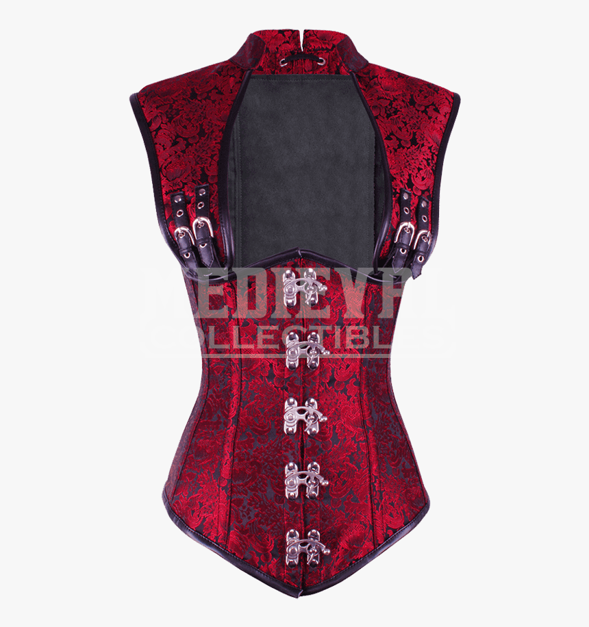 Steampunk Red Brocade Underbust Corset Lingerie Top Hd Png Download
