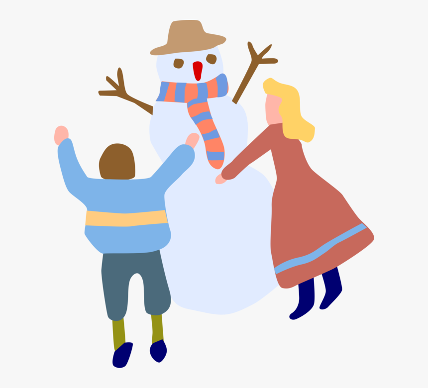 Vector Illustration Of Children Building Snowman Anthropomorphic - Illustration, HD Png Download, Free Download