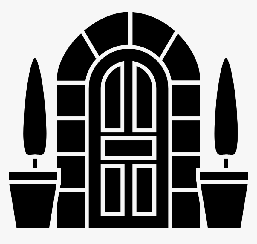 Door Of Arch Shape With Two Small Trees On Pots At - Black And White Golf Shirt, HD Png Download, Free Download