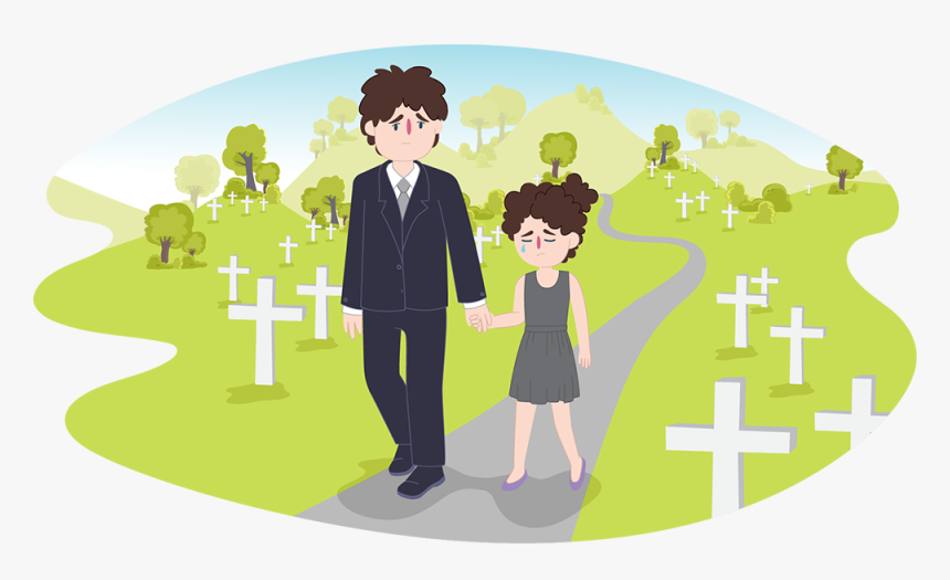 Child And Male Parent Or Carer Walking Through A Cemetery - Illustration, HD Png Download, Free Download