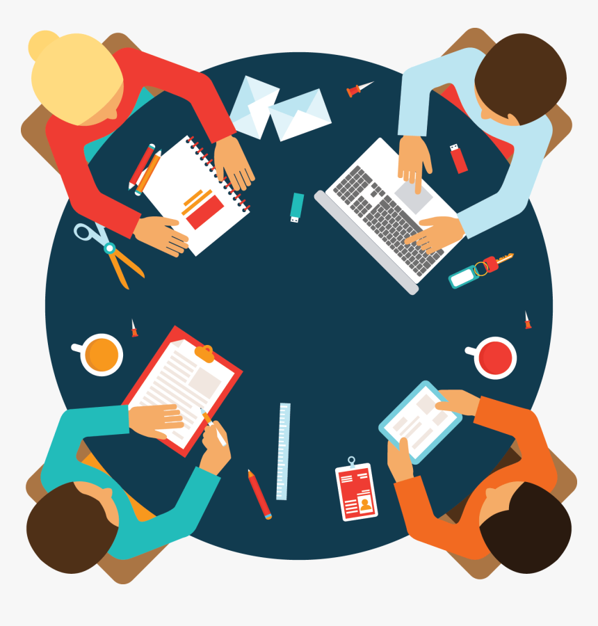 Graphic With Table And Four People Sitting Around It Meeting Clipart Hd Png Download Kindpng