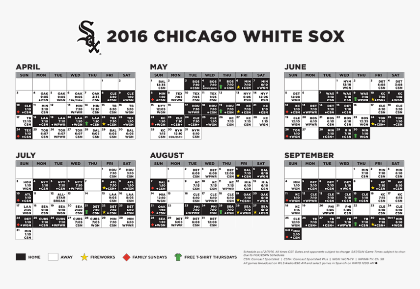 2016 Chicago White Sox Schedule, HD Png Download, Free Download