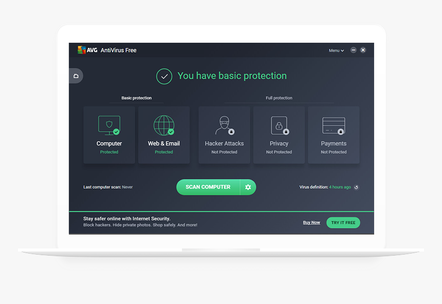 White Laptop With Avg Antivirus Free - Avg Antivirus Free, HD Png Download, Free Download