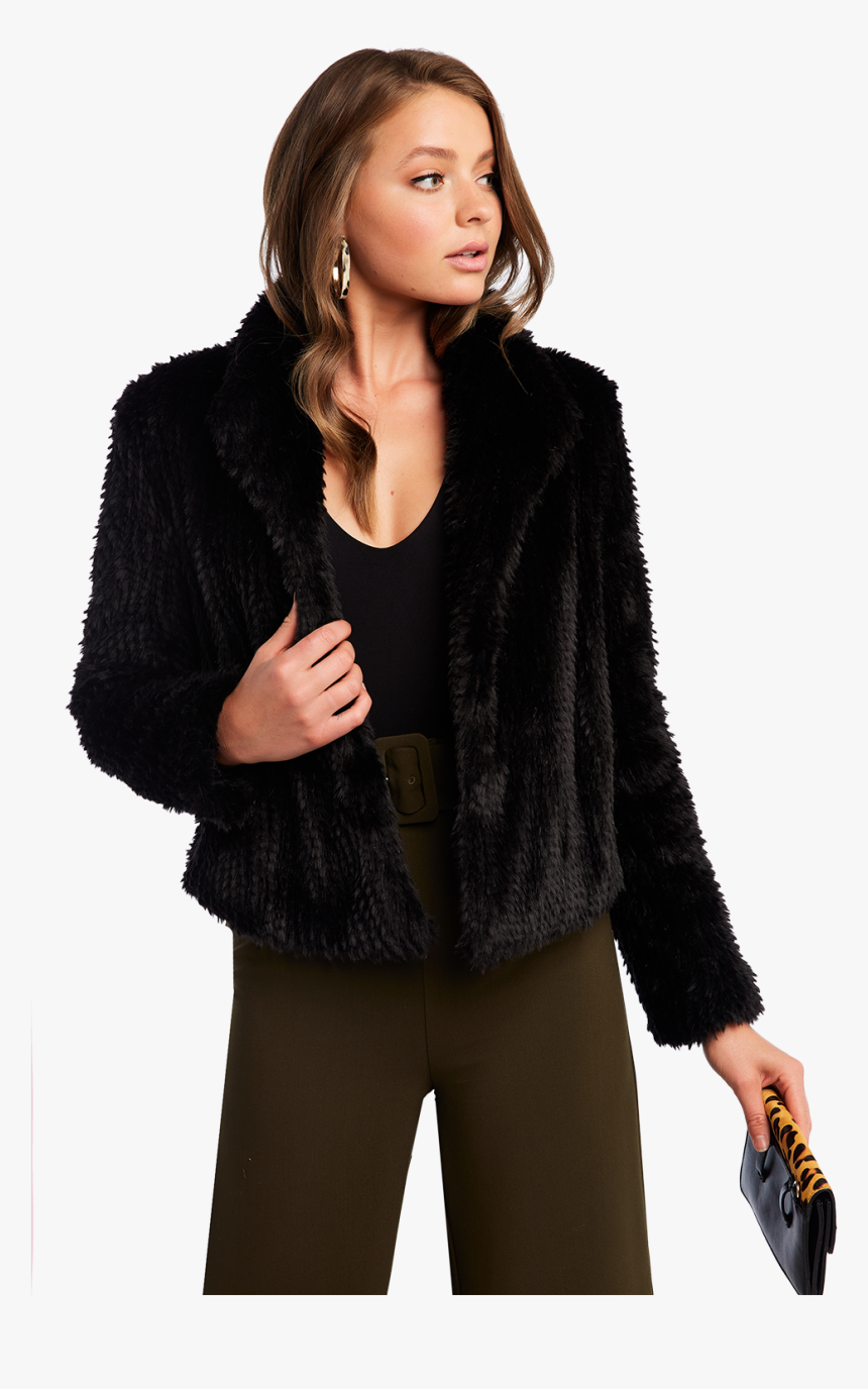 Rabbit Faux Fur Jacket In Colour Caviar - Girl, HD Png Download, Free Download