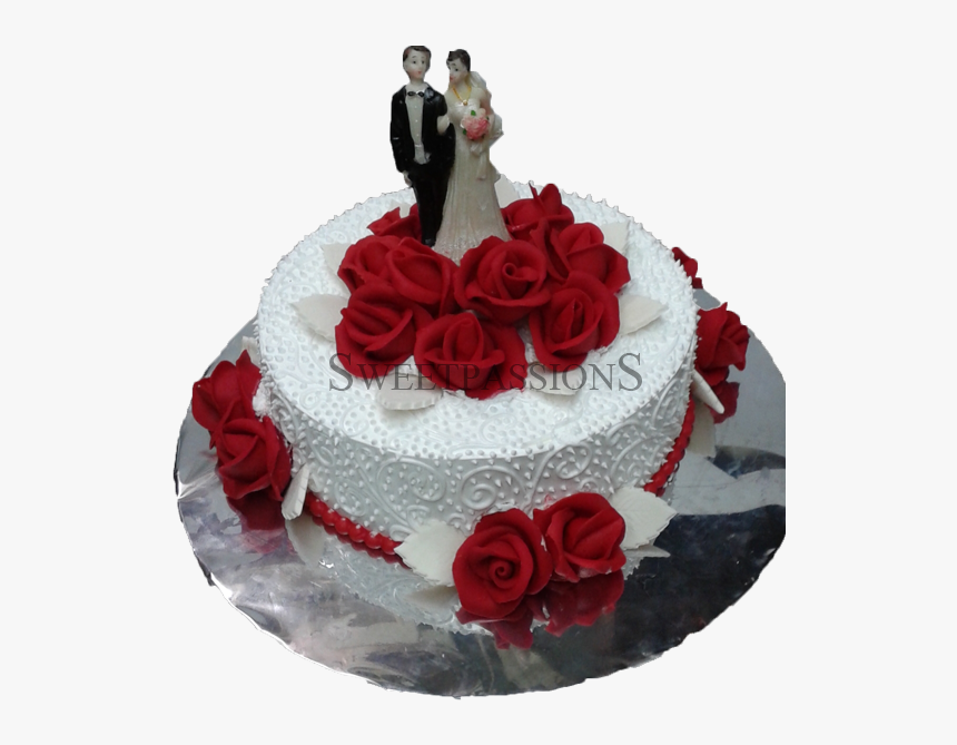 Single White Embroidery Red Roses , Png Download - Wedding Cake, Transparent Png, Free Download