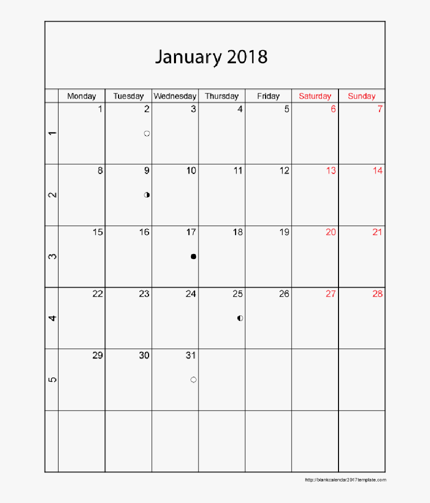 January 2017 Calendar Template Png, Transparent Png - kindpng