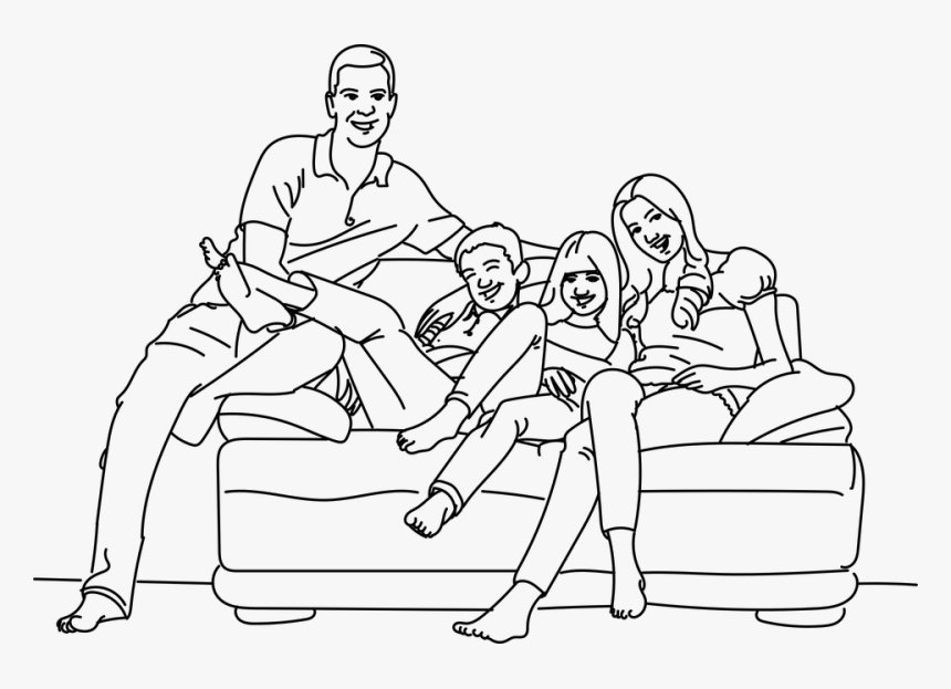 Familia, Sofá, Feliz, Sentados, Sonrisa - Sitting, HD Png Download, Free Download