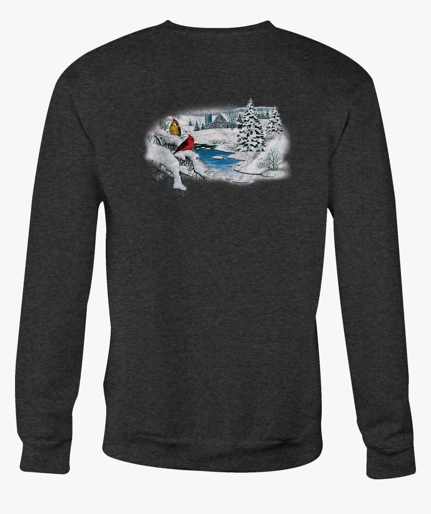 Crewneck Sweatshirt Winter Snowy Woods Scene Barn Stream - Long-sleeved T-shirt, HD Png Download, Free Download