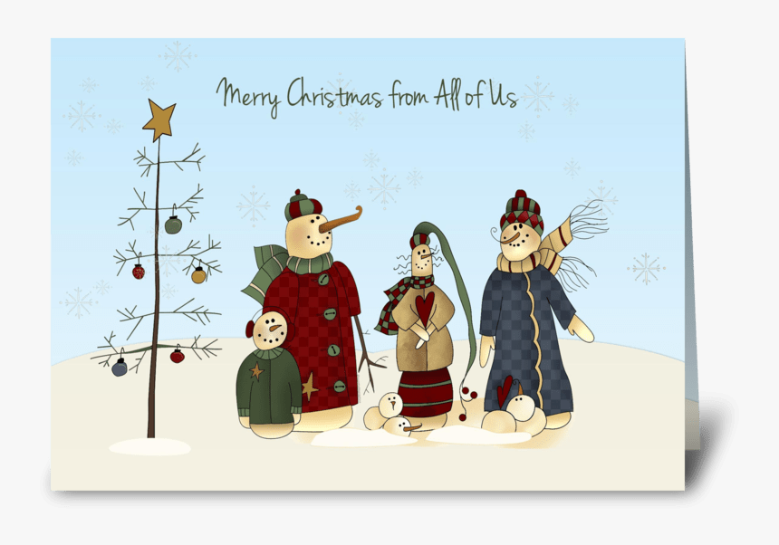 Snowmen Group, Winter Scene Greeting Card - Christmas Card, HD Png Download, Free Download