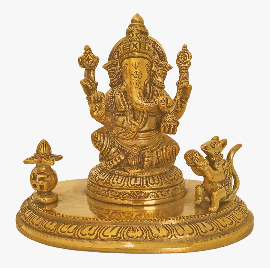 Holy God Shri Ganesha Sitting With Mouse And Kalasam - Brass, HD Png Download, Free Download