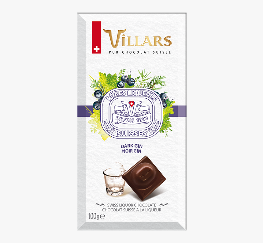 Villars Swiss Dark Chocolate Bar Filled With Gin - Swiss Chocolate, HD Png Download, Free Download