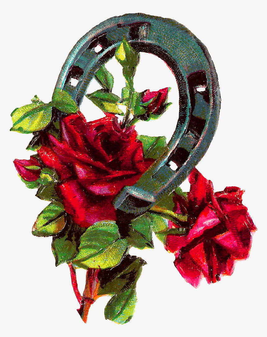 Good Luck Clipart Red Roses Horseshoe Digital Download, HD Png Download, Free Download