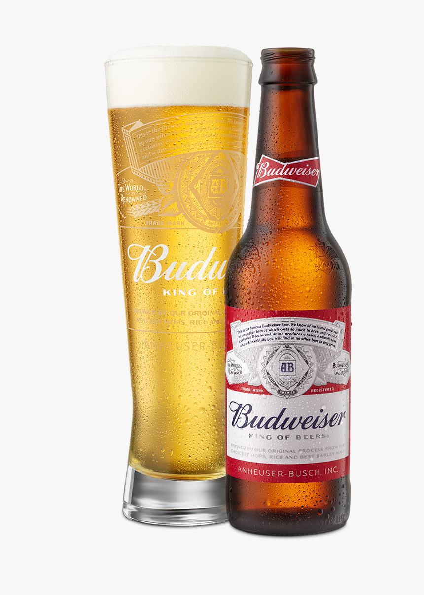 Beer Poured In Glass Next To Bottle - Budweiser, HD Png Download, Free Download