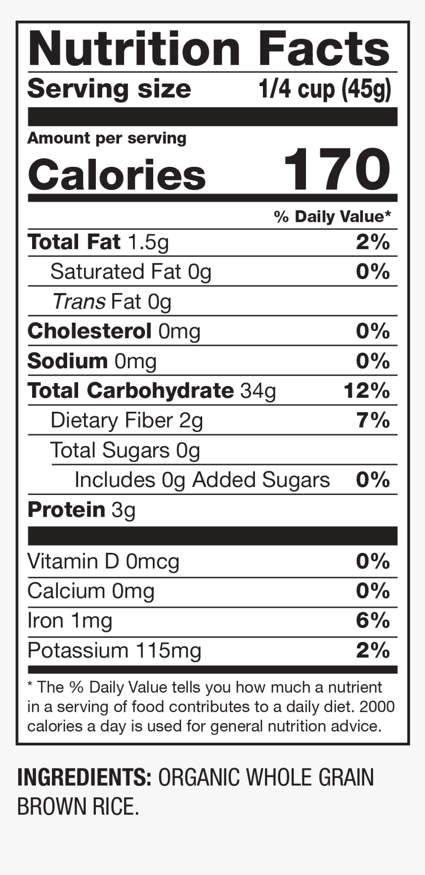 Nutrition Facts Organic Brown Rice White Rice Nutrition Facts HD Png Download Kindpng