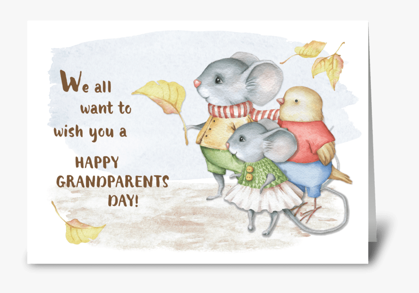 Mice & Bird Grandparents Day From Group Greeting Card - Illustration, HD Png Download, Free Download