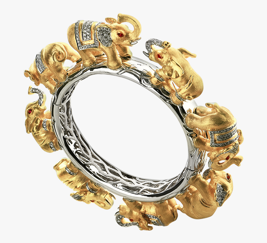 Sain Ruby And Diamond Handcrafted Elephant Bangle Bangles - Gold Elephant Bangles, HD Png Download, Free Download