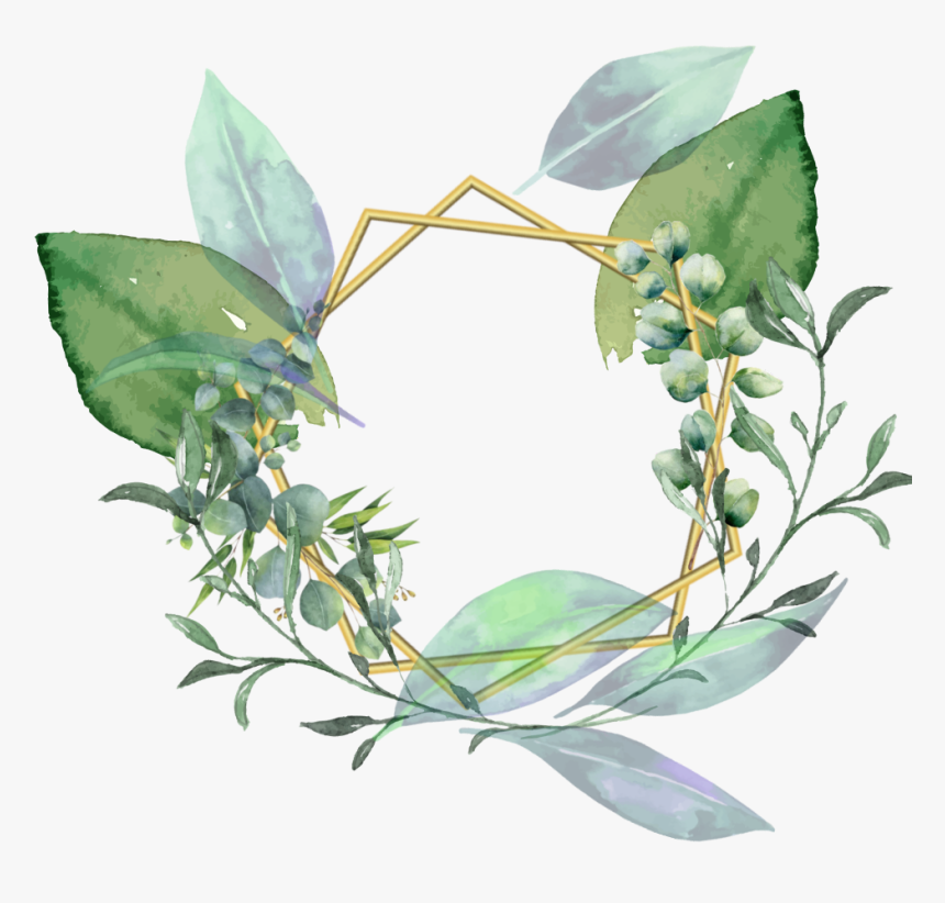 #green #leaves #leaf #frame #gold - Flower, HD Png Download, Free Download