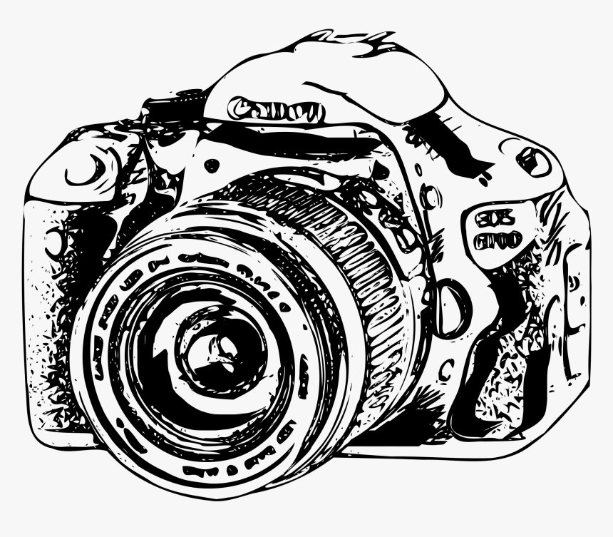 Canon Camera Drawing - Black And White Camera Clipart Png, Transparent ...
