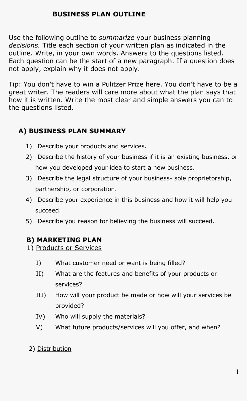 Business Plan Outline Main Image - Structure Format For Proposal, HD Png Download, Free Download