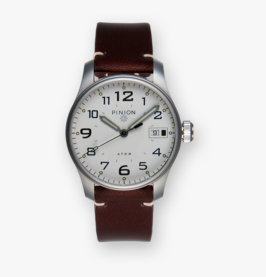 Pinion Atom 39 White Dial Vintage Brown Strap - Watch, HD Png Download, Free Download