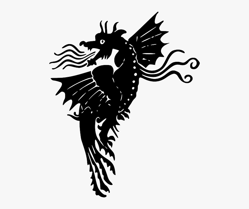 Dragon, Silhouette, Fire, Flying, Fantasy, Wings - Medieval Dragon, HD Png Download, Free Download