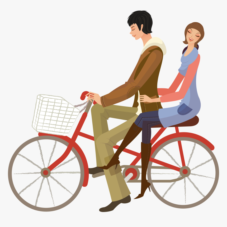 Hand Drawn Cartoon Couple Cycling Decoration Vector - Cartoon Cyclist Transparent Background, HD Png Download, Free Download