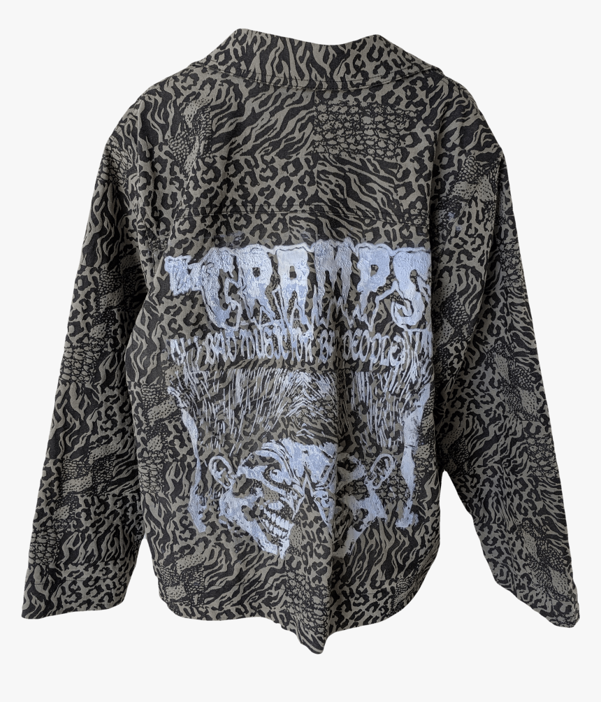 Gray And Black Animal Print Trucker Jacket With "the - Long-sleeved T-shirt, HD Png Download, Free Download