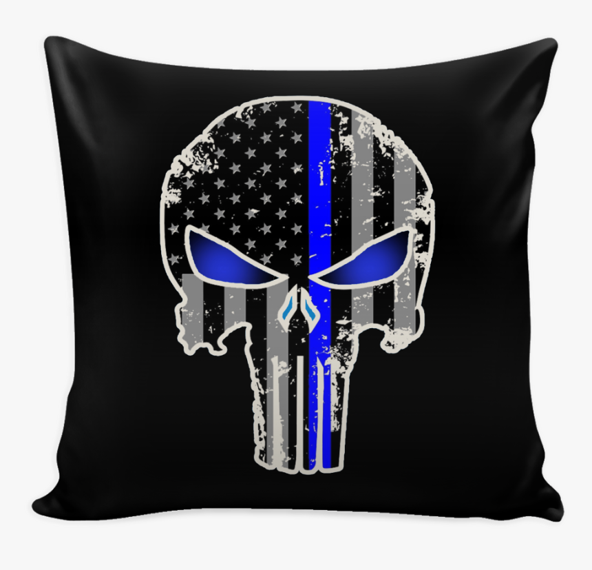 Thin Blue Line Spartan Pillow"
 Class= - Blue Line Flag Skull, HD Png Download, Free Download