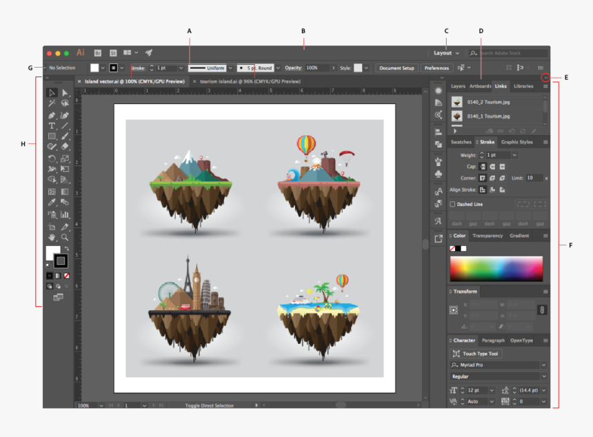 Parts Of Adobe Illustrator Workspace, HD Png Download, Free Download