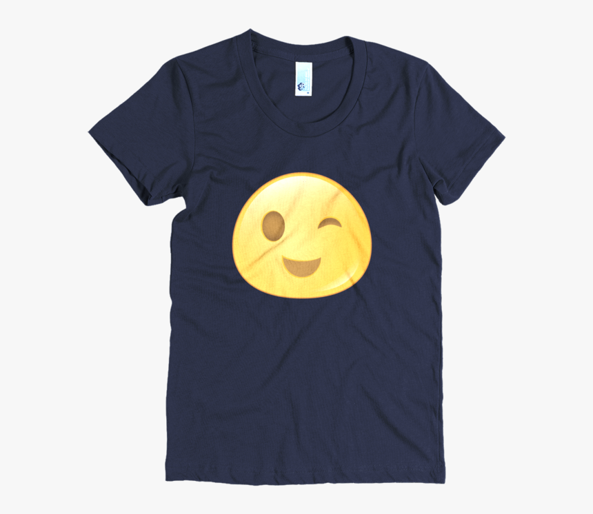 Expressive Wink Emoji Women"s Short Sleeve Poly Cotton - Smiley, HD Png Download, Free Download