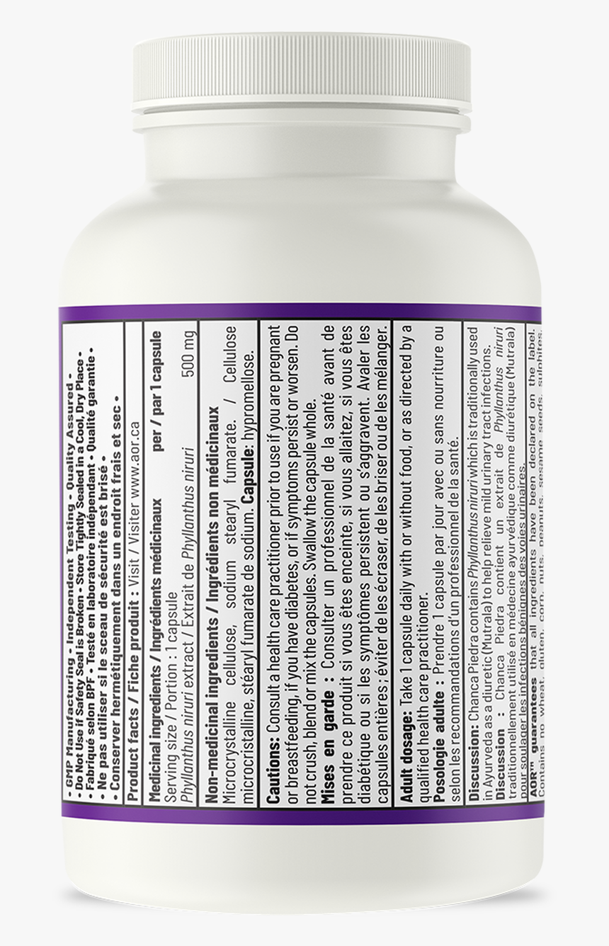 Aor Chanca Piedra 90 Veg Capsules Product Facts - Aor I-3-c, HD Png Download, Free Download