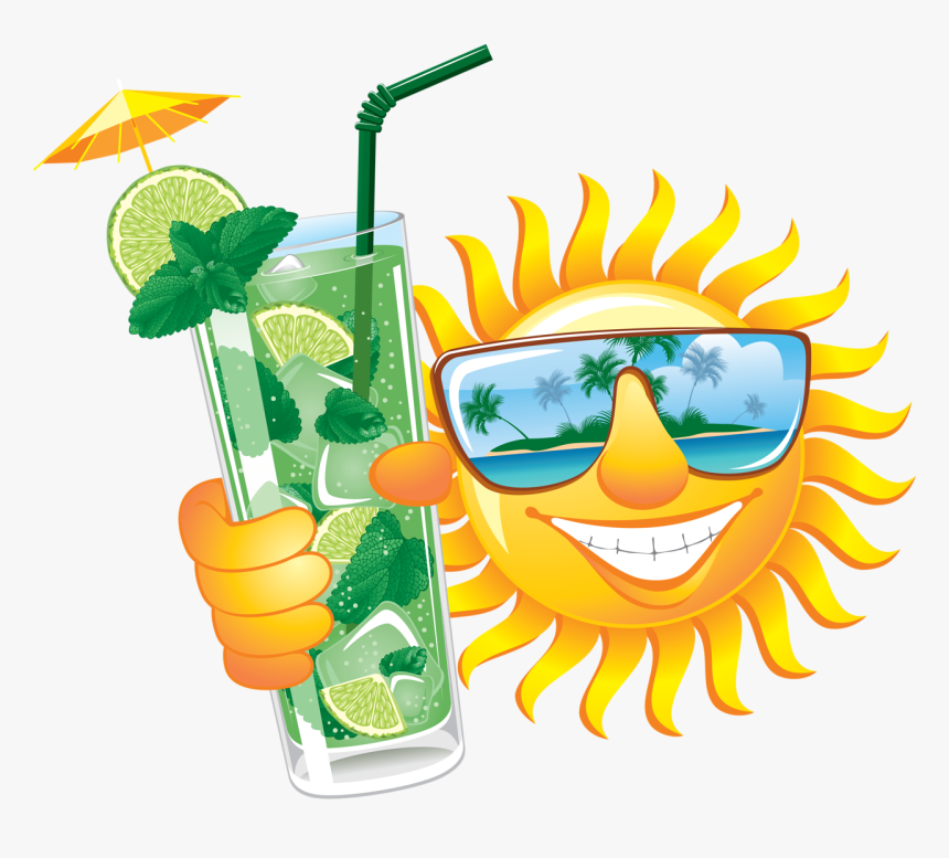 Sun Relaxing With Cocktail Clipart Png Freeuse Download - Sun With Drink Png, Transparent Png, Free Download