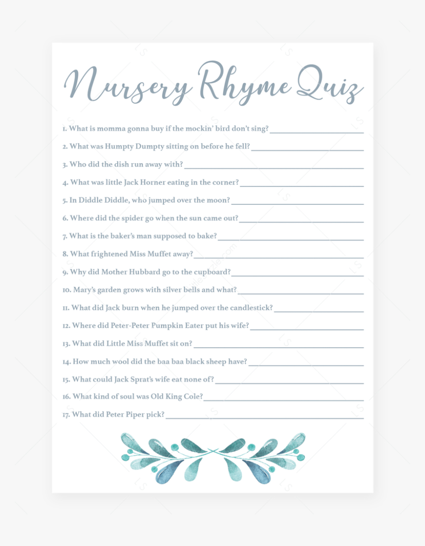 Blue And Silver Baby Shower Games Nursery Rhyme Quiz - Baby Names ...