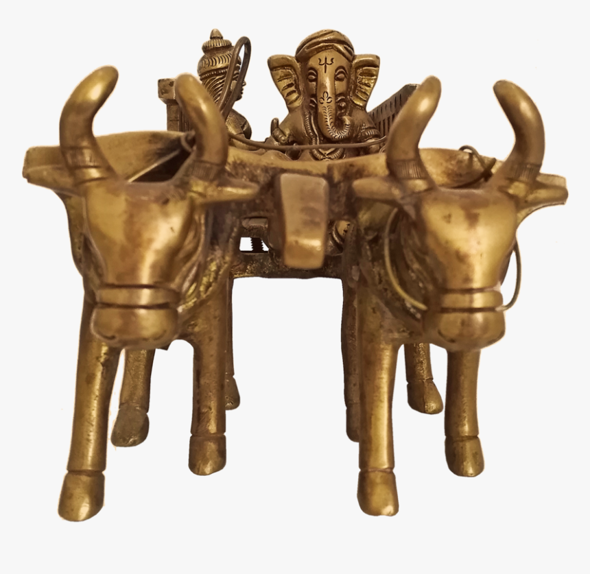 Traditional Brass Ganesha Riding Bullock Cart With - Bronze Sculpture, HD Png Download, Free Download