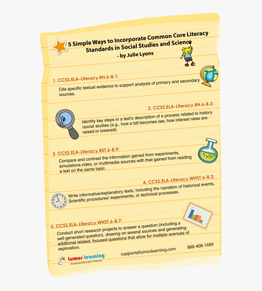 Infographic On 5 Ways To Incorporate Common Core Literacy - 5 Standards Of Social Studies, HD Png Download, Free Download